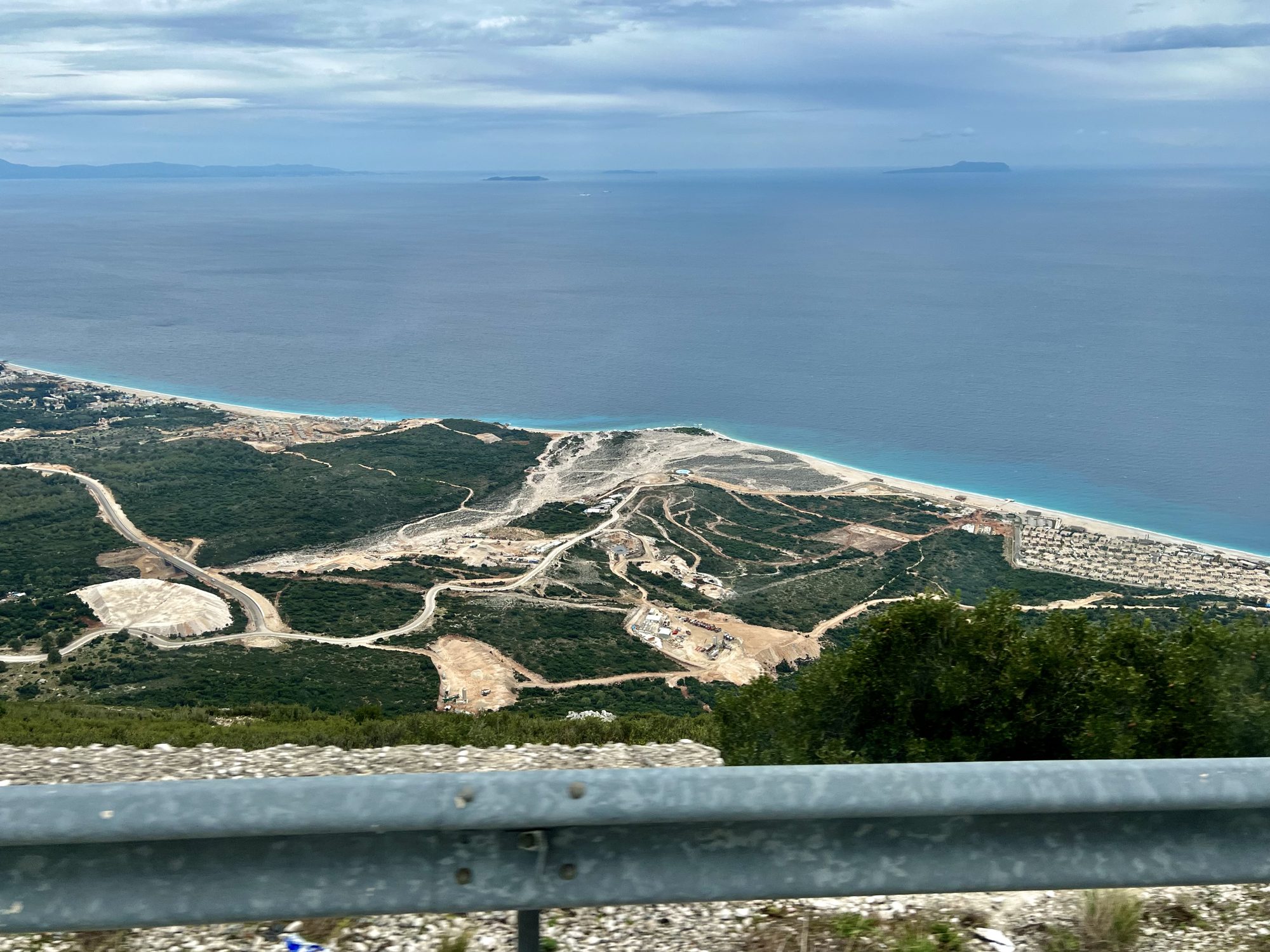 View from Llogara Pass down to Palasa and Nazar beaches on the Albanian Ionian coast.