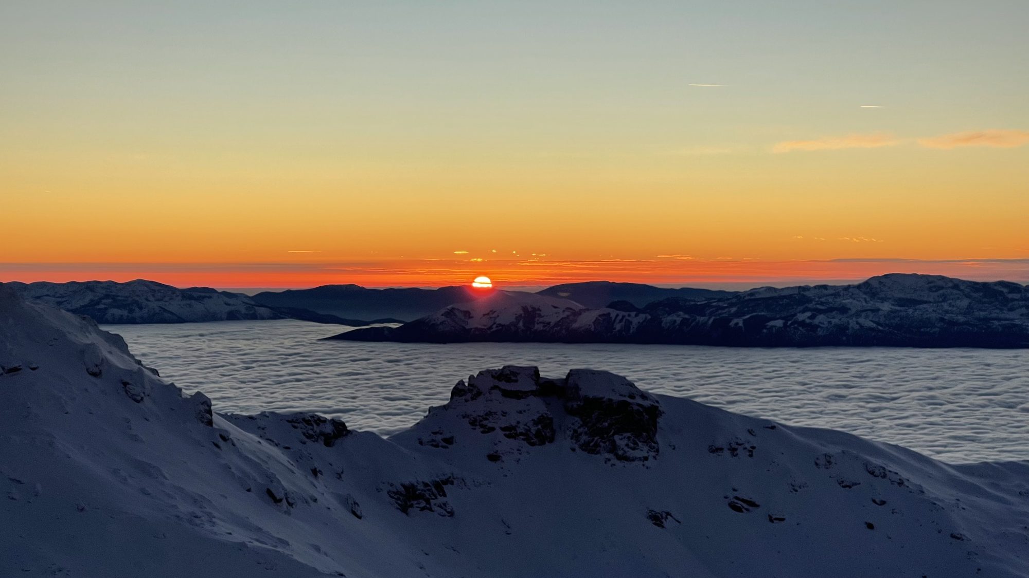 Sunset above the clouds at Mount Korab, Albania's highest peak at 2,764 meters.